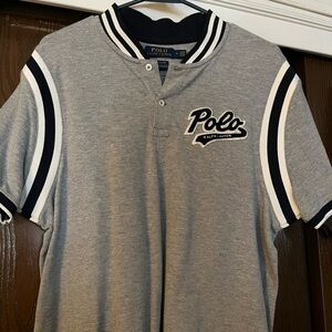 Polo Logo Script Button Shirt EUC